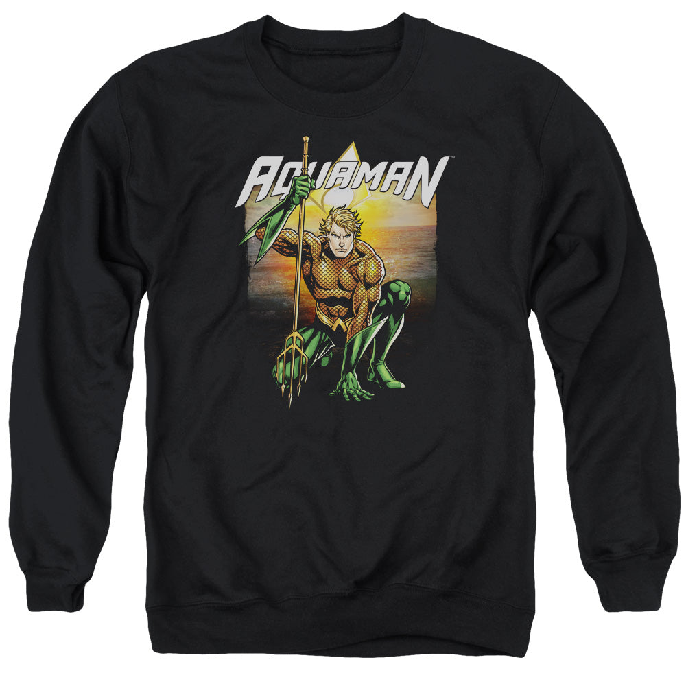 Justice League Beach Sunset Mens Crewneck Sweatshirt Black Officially Licensed