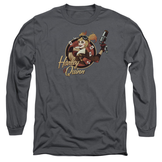 Justice League Harley Bomber Mens Long Sleeve Shirt Charcoal Officially Licensed