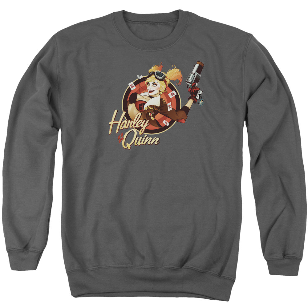 Justice League Of America Harley Bomber Mens Crewneck Sweatshirt Charcoal Officially Licensed