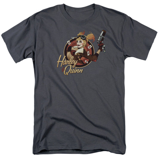 Justice League Harley Bomber Mens T Shirt Charcoal Officially Licensed