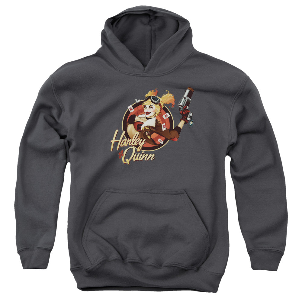 Justice League Harley Bomber Kids Youth Hoodie Charcoal Officially Licensed