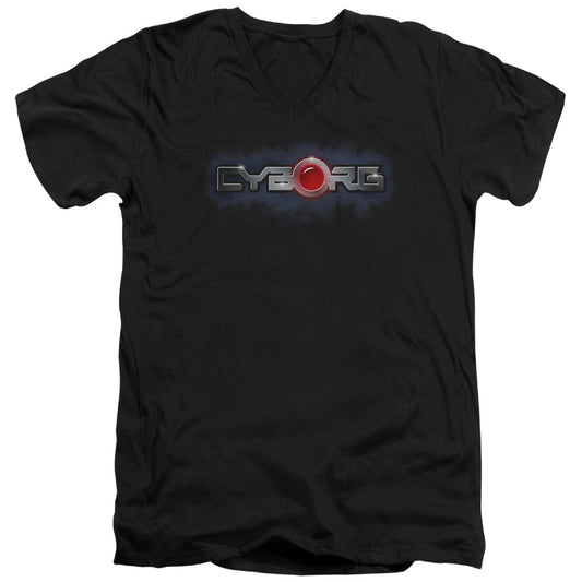 Justice League Cyborg Title Mens Slim Fit V-Neck T Shirt Black Officially Licensed