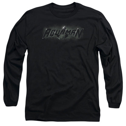 Jla Aquaman Title Mens Long Sleeve Shirt Black Officially Licensed