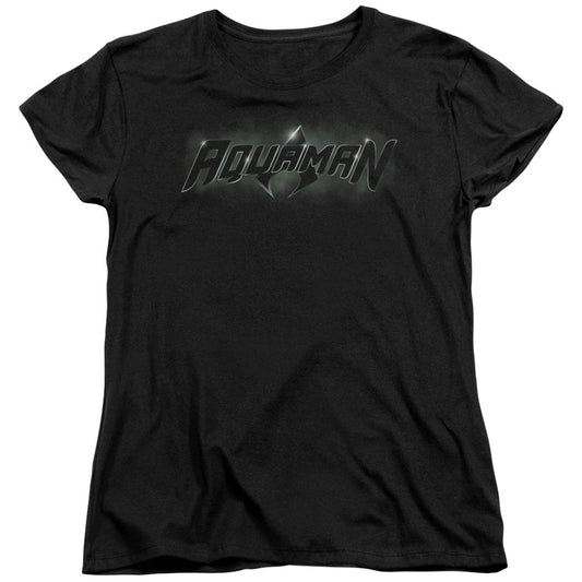 Justice League Aquaman Title Womens T Shirt Black Officially Licensed