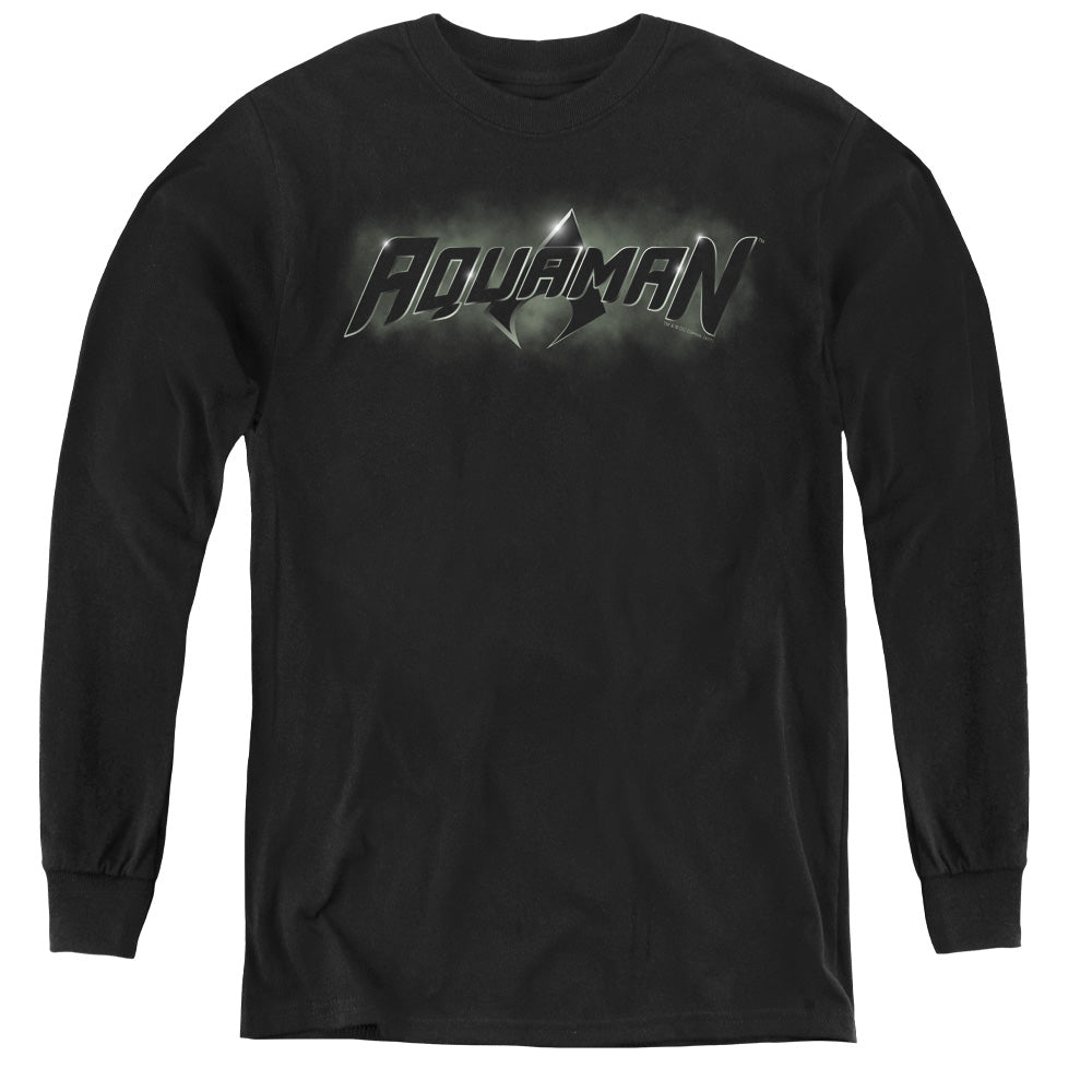 Justice League Aquaman Title Long Sleeve Kids Youth T Shirt Black Officially Licensed