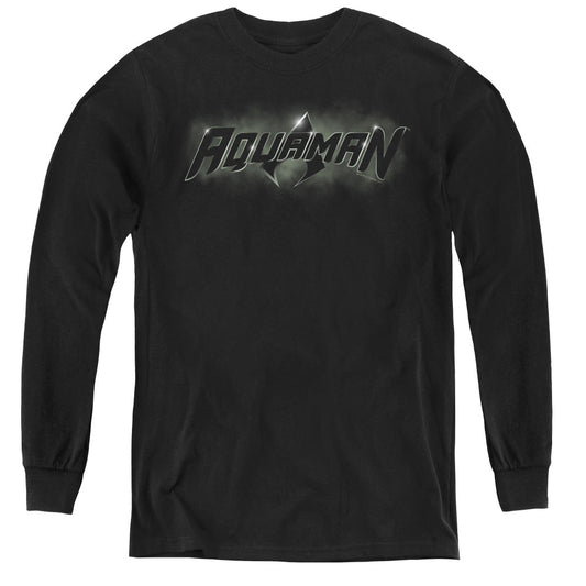 Justice League Aquaman Title Long Sleeve Kids Youth T Shirt Black Officially Licensed