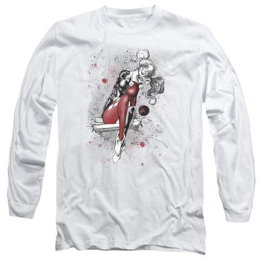 Justice League Harley Sketch Mens Long Sleeve Shirt White Officially Licensed