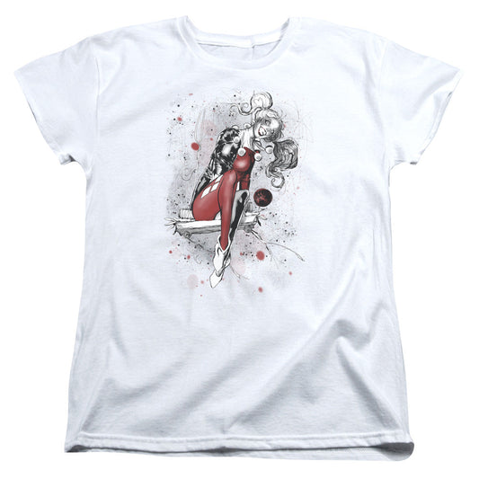 Justice League Harley Sketch Womens T Shirt White Officially Licensed