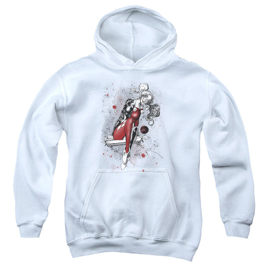 Justice League Harley Sketch Kids Youth Hoodie White Officially Licensed