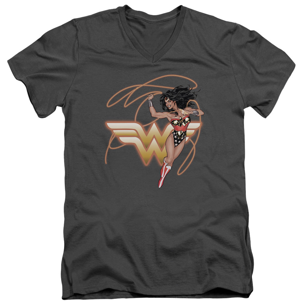 Justice League Glowing Lasso Mens Slim Fit V-Neck T Shirt Charcoal Officially Licensed