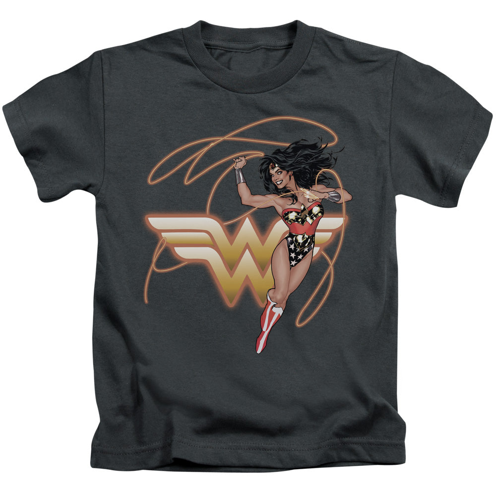Justice League Glowing Lasso Juvenile Kids Youth T Shirt Charcoal Officially Licensed