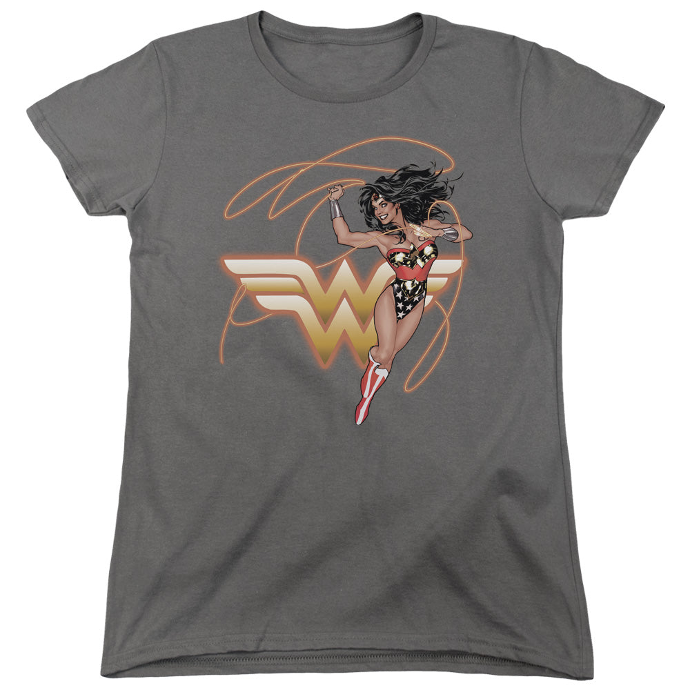 Justice League Glowing Lasso Womens T Shirt Charcoal Officially Licensed