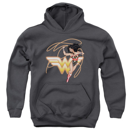 Justice League Glowing Lasso Kids Youth Hoodie Charcoal Officially Licensed