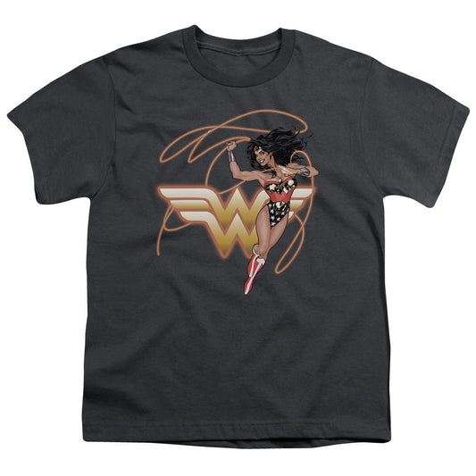 Justice League Glowing Lasso Kids Youth T Shirt Charcoal Officially Licensed