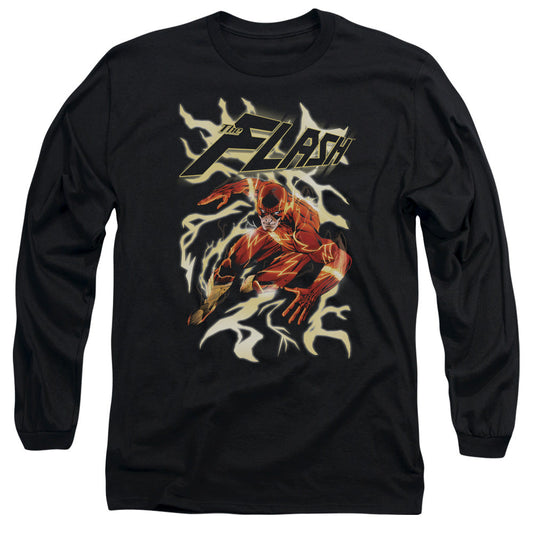 Justice League Electric Run Mens Long Sleeve Shirt Black Officially Licensed