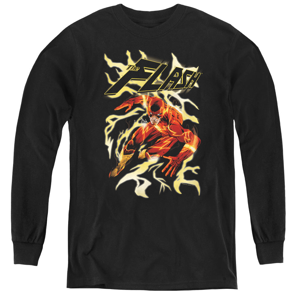 Justice League Electric Run Long Sleeve Kids Youth T Shirt Black Officially Licensed