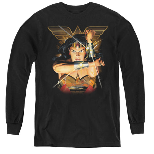 Justice League Deflection Long Sleeve Kids Youth T Shirt Black Officially Licensed