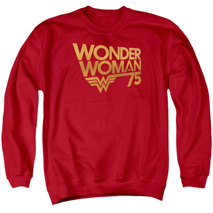 Wonder Woman Wonder Woman 75Th Anniversary Gold Logo Mens Crewneck Sweatshirt Red Officially Licensed
