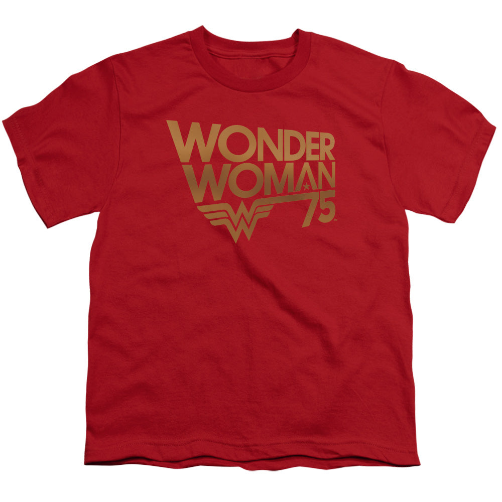 Wonder Woman Wonder Woman 75th Anniversary Gold Logo Kids Youth T Shirt Red Officially Licensed
