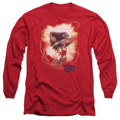 Wonder Woman 75Th Burst Mens Long Sleeve Shirt Red Officially Licensed