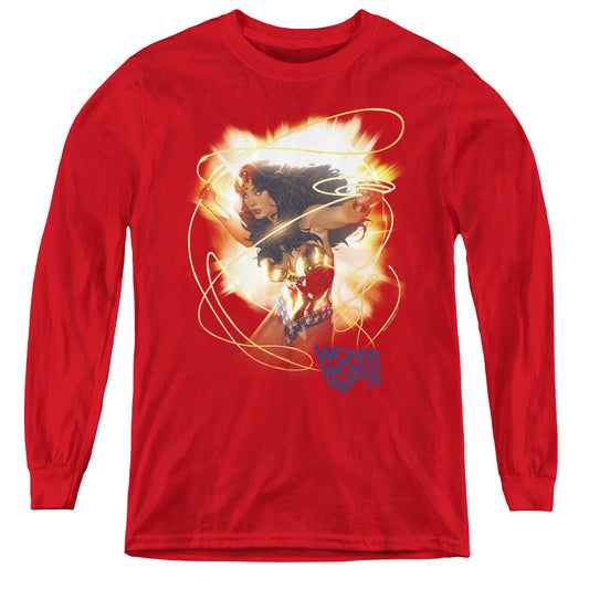 Wonder Woman 75th Burst Long Sleeve Kids Youth T Shirt Red Officially Licensed