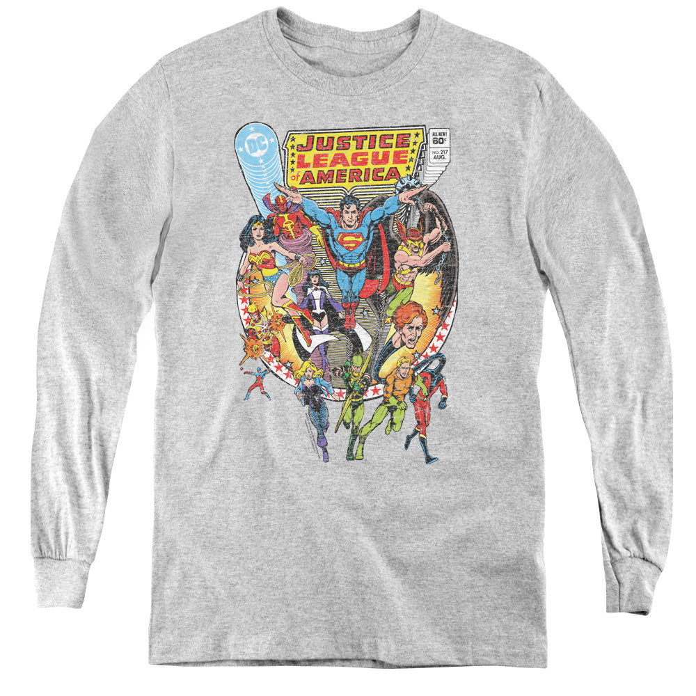 Justice League Team Up Long Sleeve Kids Youth T Shirt Athletic Heather Officially Licensed