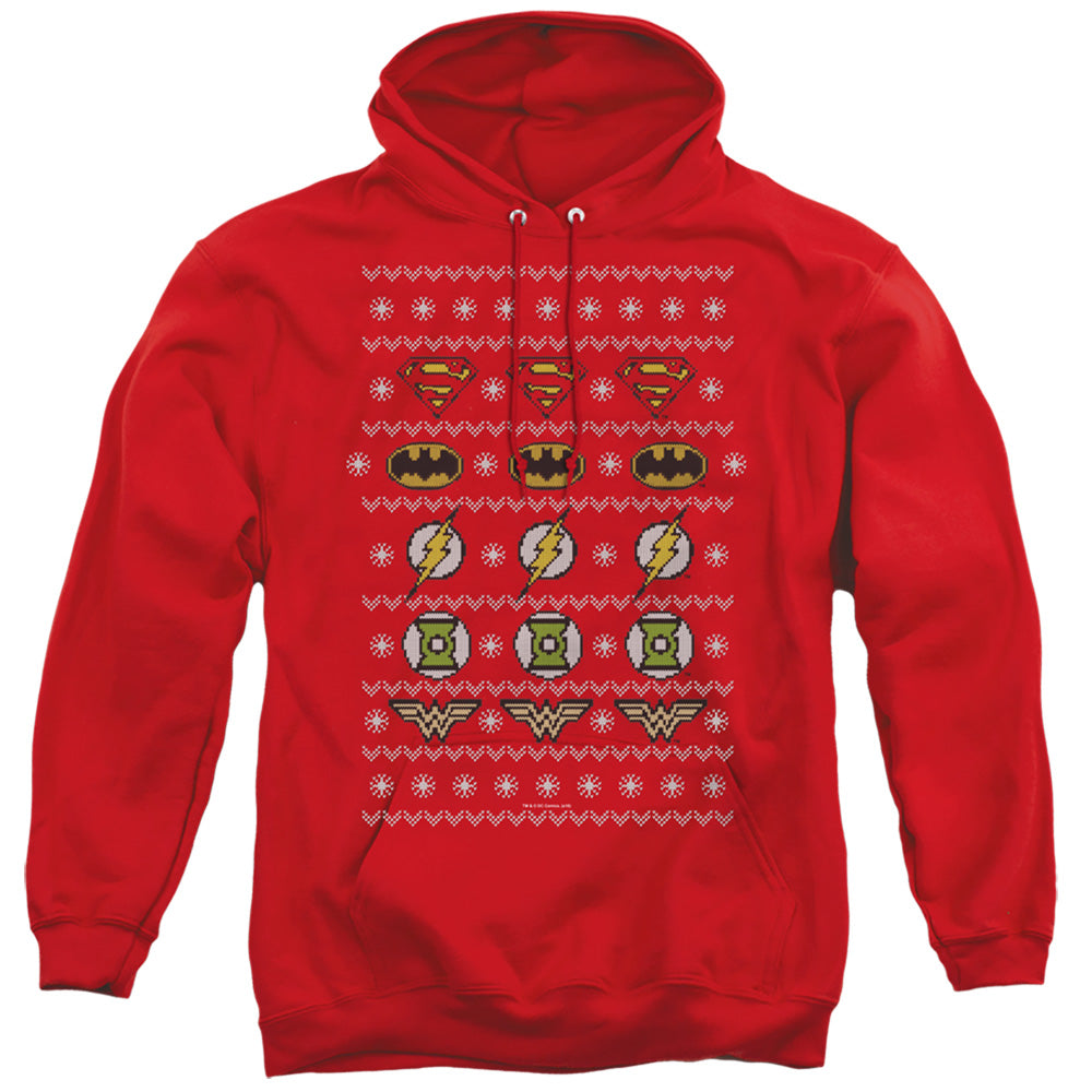 Justice League Justice Shields Christmas Sweater Mens Hoodie Red Officially Licensed