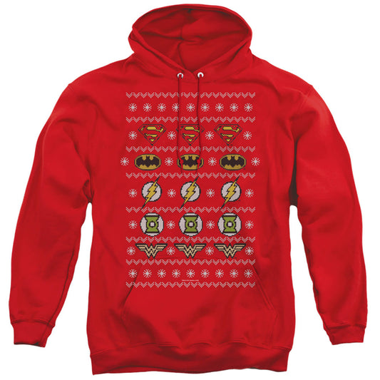 Justice League Justice Shields Christmas Sweater Mens Hoodie Red Officially Licensed
