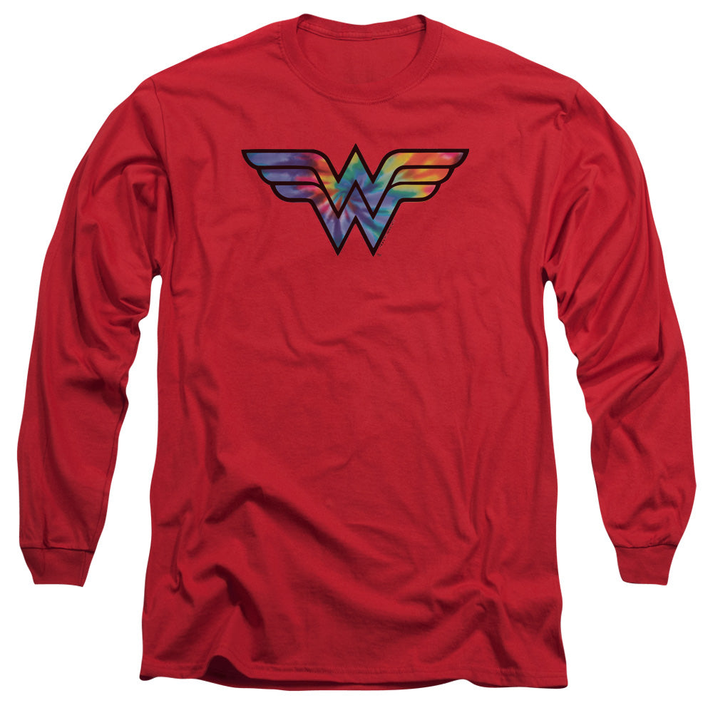 Wonder Woman Wonder Woman Tie Dye Logo Mens Long Sleeve Shirt Red Officially Licensed