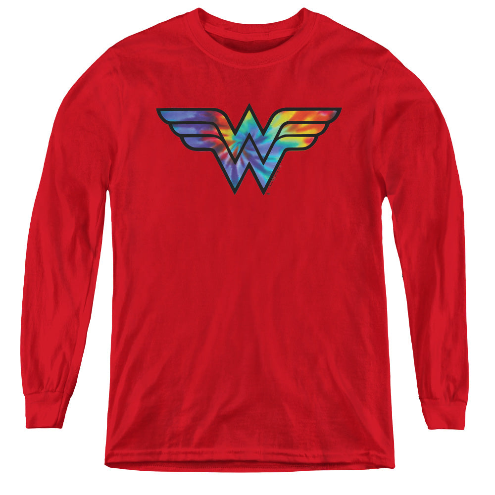 Wonder Woman Wonder Woman Tie Dye Logo Long Sleeve Kids Youth T Shirt Red Officially Licensed
