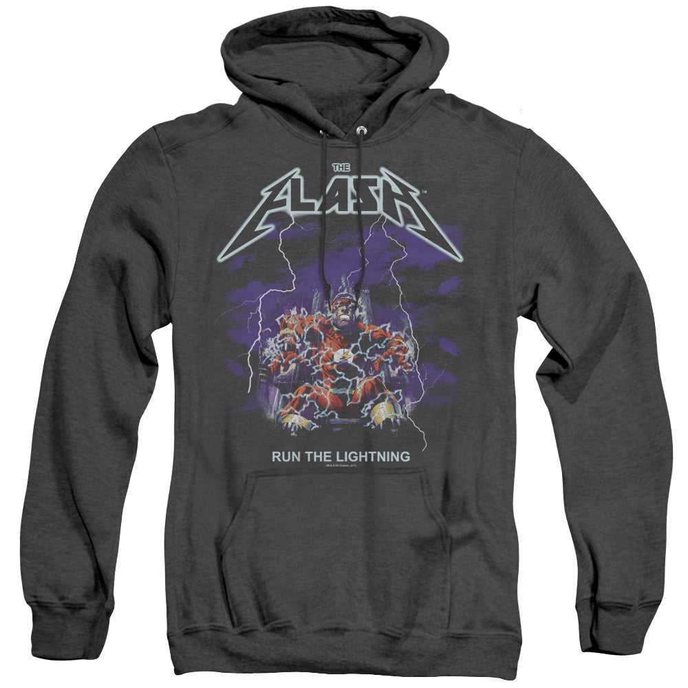 Dc Flash Run The Lightning Mens Heather Hoodie Black Officially Licensed