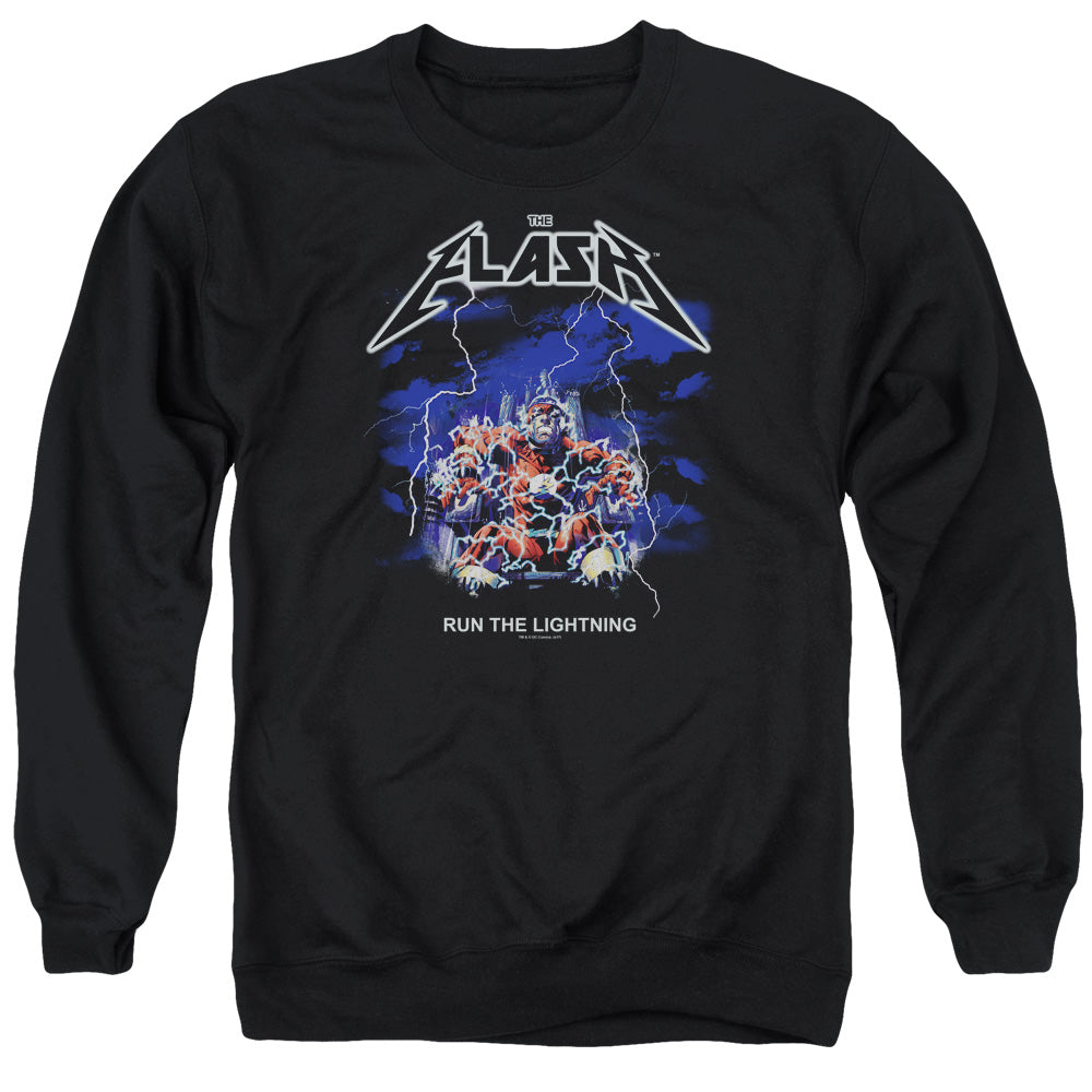 Dc Flash Run The Lightning Mens Crewneck Sweatshirt Black Officially Licensed