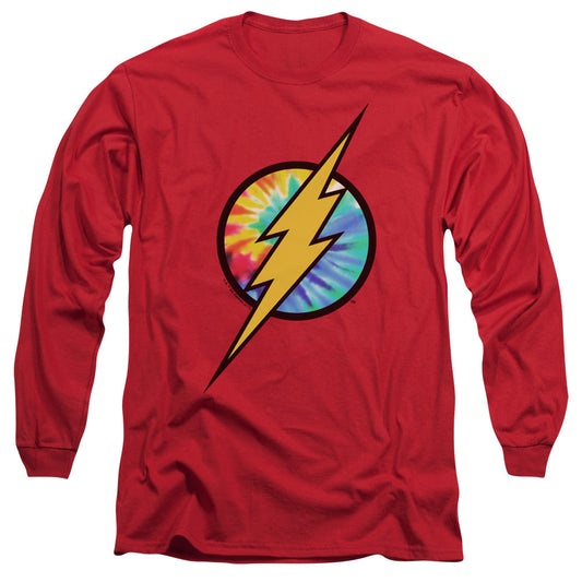 Dc Flash Tie Dye Flash Logo Mens Long Sleeve Shirt Red Officially Licensed Officially Licensed
