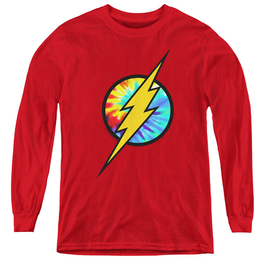 Dc Flash Tie Dye Flash Logo Long Sleeve Kids Youth T Shirt Red Officially Licensed