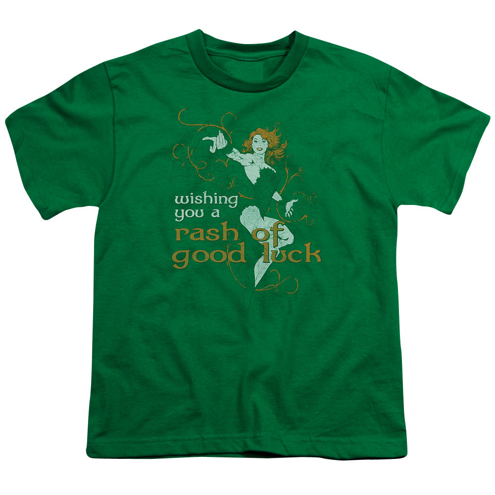 Justice League Rash of Good Luck Kids Youth T Shirt Kelly Green Officially Licensed