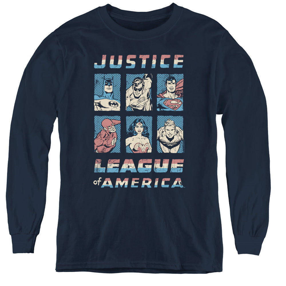 Justice League American League Long Sleeve Kids Youth T Shirt Navy Blue Blue Officially Licensed