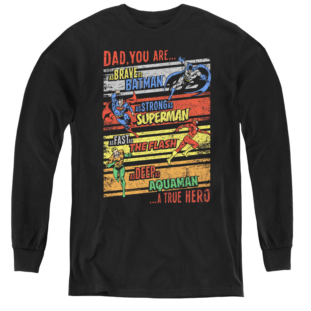 Justice League a True Hero Long Sleeve Kids Youth T Shirt Black Officially Licensed