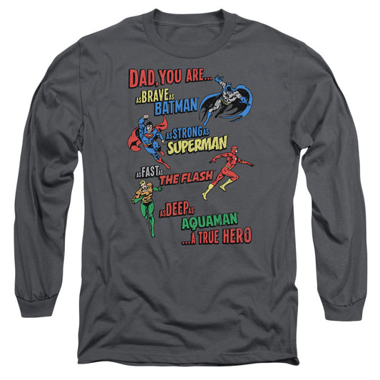 Justice League Dad Hero Mens Long Sleeve Shirt Charcoal Officially Licensed