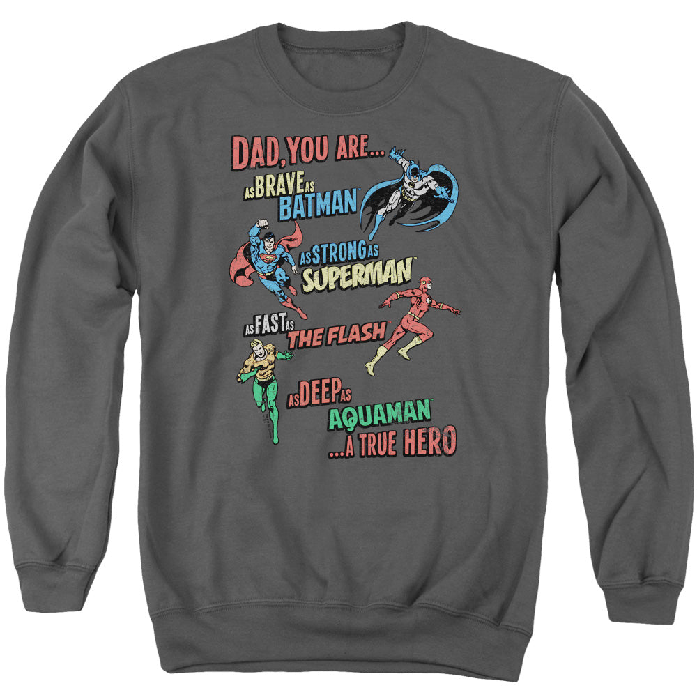 Justice League Of America Dad Hero Mens Crewneck Sweatshirt Charcoal Officially Licensed