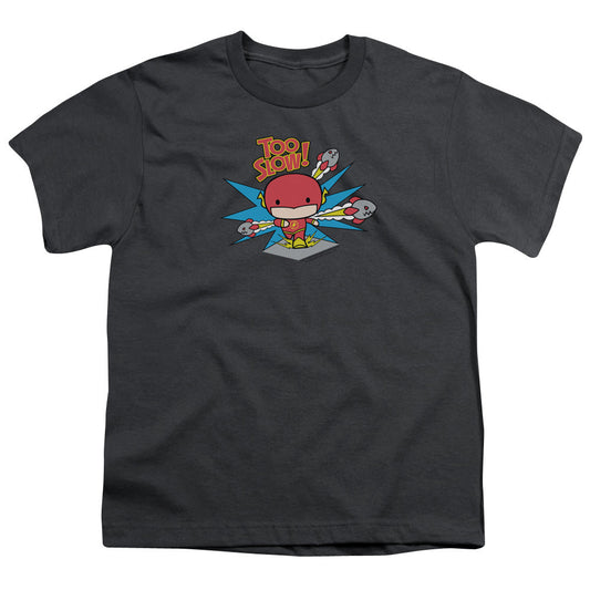 Dc Flash Too Slow Kids Youth T Shirt Charcoal Officially Licensed