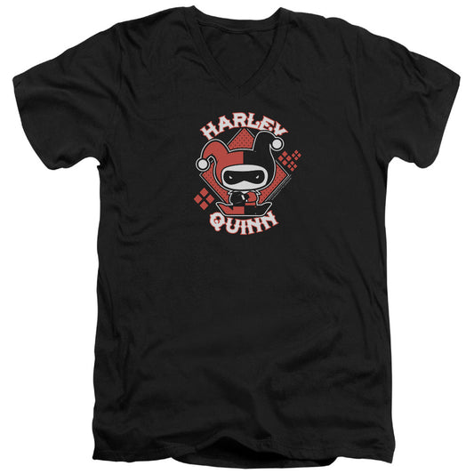 Justice League Harley Chibi Mens Slim Fit V-Neck T Shirt Black Officially Licensed