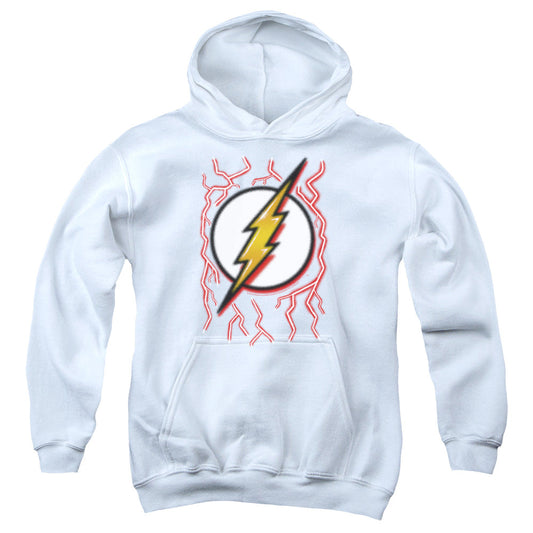 Dc Flash Airbrush Bolt Kids Youth Hoodie White Officially Licensed