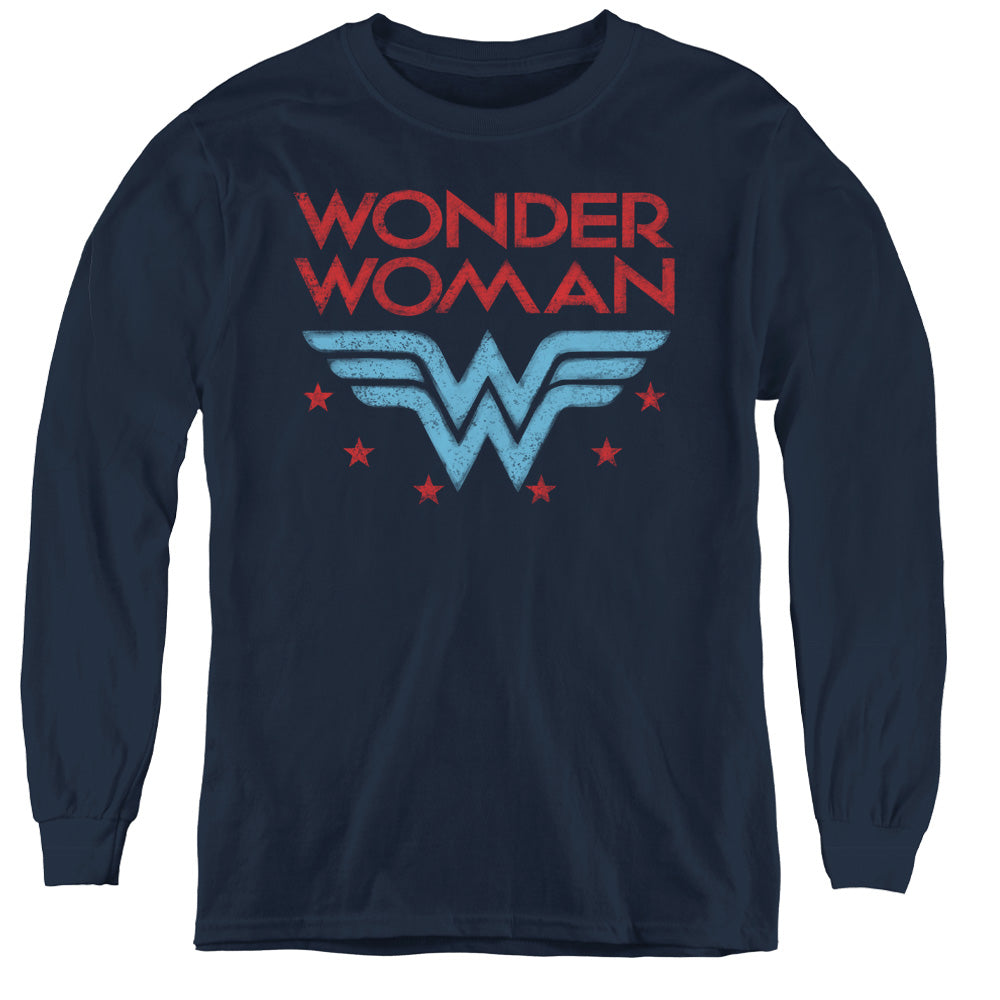 Wonder Woman Wonder Stars Long Sleeve Kids Youth T Shirt Navy Blue Blue Officially Licensed