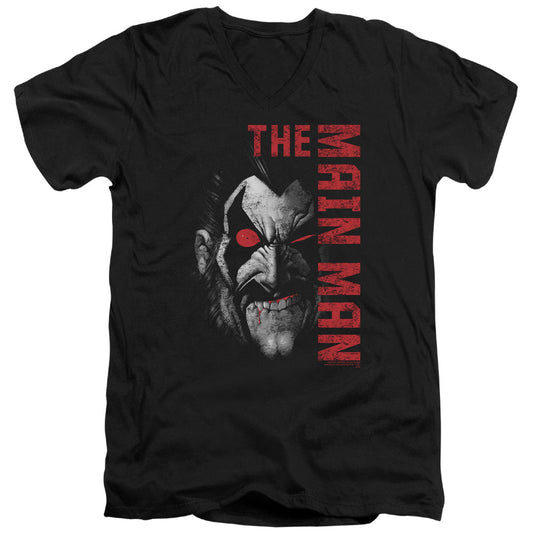 Justice League Main Man Mens Slim Fit V-Neck T Shirt Black Officially Licensed