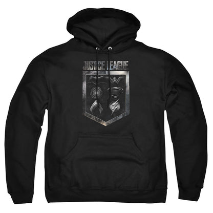 Justice League Movie Shield Of Emblems Mens Hoodie Black Officially Licensed
