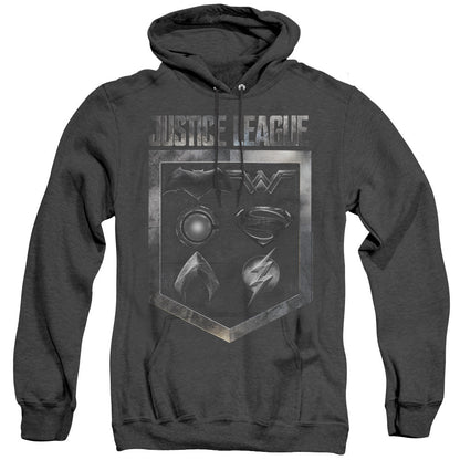 Justice League Movie Shield Of Emblems Mens Heather Hoodie Black Officially Licensed