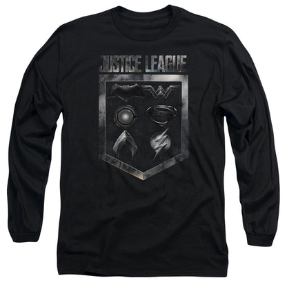 Justice League Movie Shield Of Emblems Mens Long Sleeve Shirt Black Officially Licensed Officially Licensed