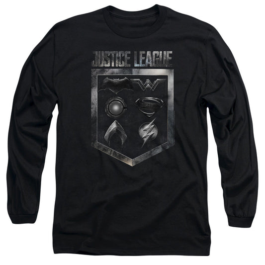 Justice League Movie Shield Of Emblems Mens Long Sleeve Shirt Black Officially Licensed Officially Licensed