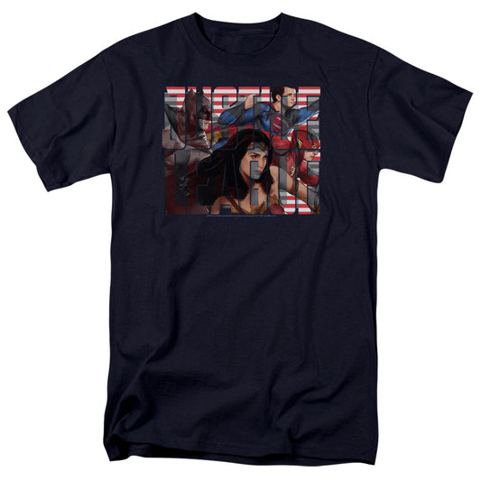 Justice League Movie Rally Mens T Shirt Navy Officially Licensed