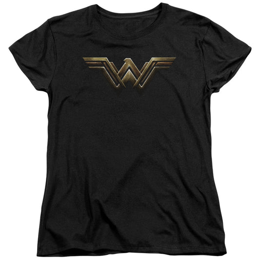 Justice League Movie Wonder Woman Logo Womens T Shirt Black Officially Licensed